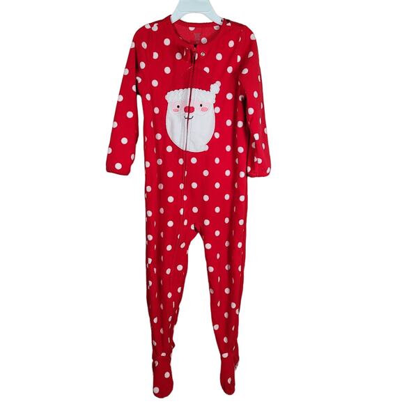 Toddler Footed Pajamas 4T Santa Christmas PJ's One Piece Sleepwear Polka Dots - Picture 1 of 5